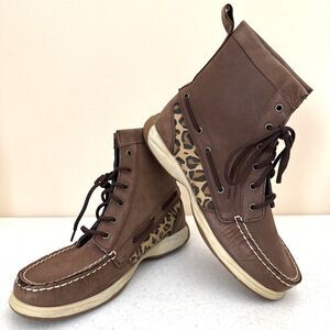 Sperry Women's Hikerfish Boot Size 8 Tan Leather Leopard Lace Up